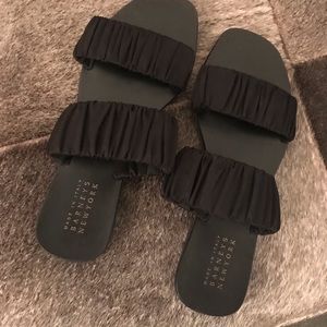 Barney’s New York Satin Strap Leather Sandals